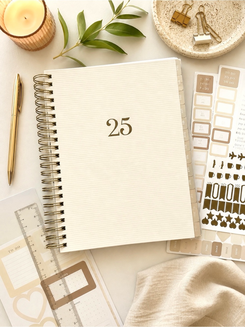 2025 Neutral Gold Spiral Planner Journal Stickers Scrapbook